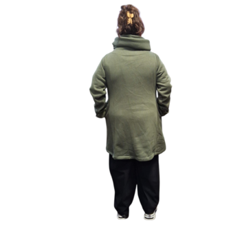 Korte tussenjas groen met capuchon ribfluweel/corduroy