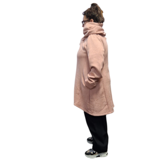 Korte tussenjas roze met capuchon ribfluweel/corduroy