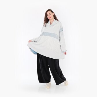 Ruime Trui Frilla Geribbeld-blauw-ecru