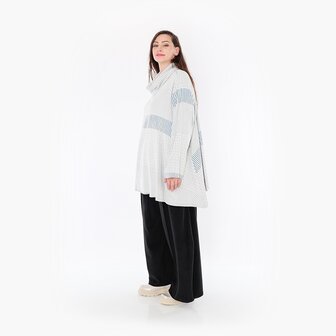 Ruime Trui Frilla Geribbeld-blauw-ecru