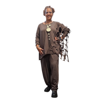 Aparte-tuniek bruin gedeeltelijke tweelaagse open patroon