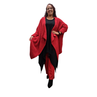Openvallend grof gebreid vest rood