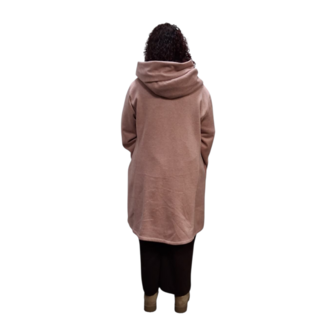 Korte tussenjas roze met capuchon ribfluweel/corduroy