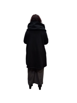 Korte tussenjas zwart met capuchon ribfluweel/corduroy