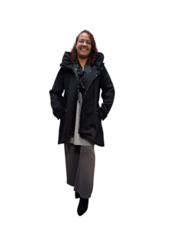 Korte tussenjas zwart met capuchon ribfluweel/corduroy