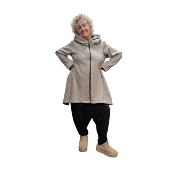 Korte tussenjas beige met capuchon ribfluweel/corduroy