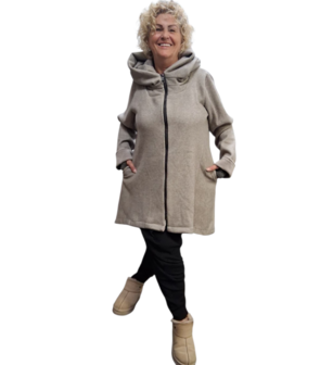 Korte tussenjas beige met capuchon ribfluweel/corduroy