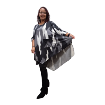 Asymmetrisch Shirt Hera zwart grijs wit