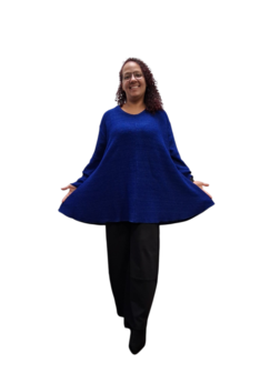 Trui gebreid boucl&eacute; blauw