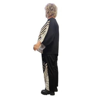 Tweedelig set zwart met beige print en details