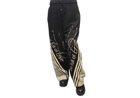 Tweedelig set zwart met beige print en details