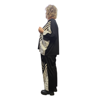 Tweedelig set zwart met beige print en details