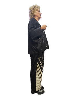 Tweedelig set zwart met beige print en details