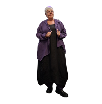 Jasje/vest purple met puntmuts, asymmetrisch 100% linnen