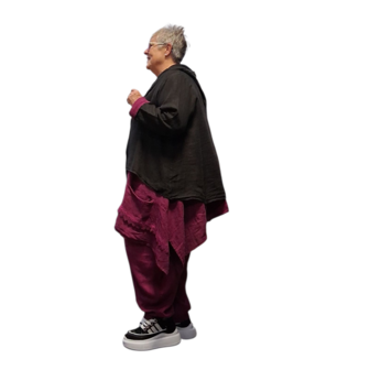 Jasje/vest zwart met puntmuts, asymmetrisch 100% linnen