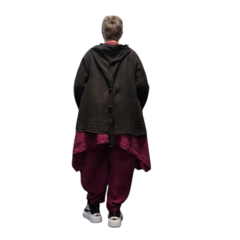 Jasje/vest zwart met puntmuts, asymmetrisch 100% linnen