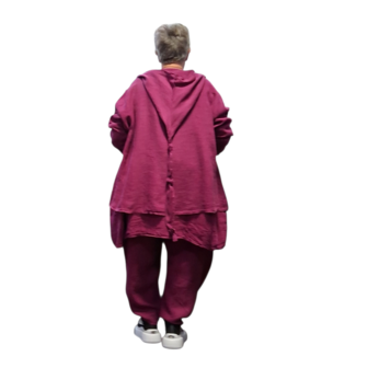 Jasje/vest paars met puntmuts, asymmetrisch 100% linnen