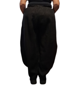 Wijde broek zwart met brede rekbare tailleband 100% linnen