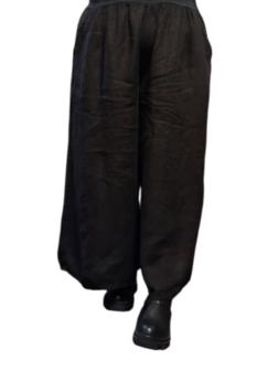 Wijde broek zwart met brede rekbare tailleband 100% linnen