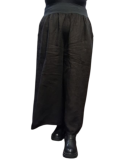 Wijde broek bruin met brede rekbare tailleband 100% linnen