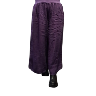 Wijde broek purple met brede rekbare tailleband 100% linnen