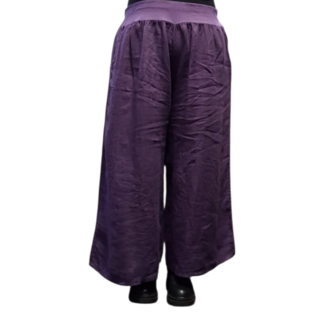 Wijde broek purple met brede rekbare tailleband 100% linnen