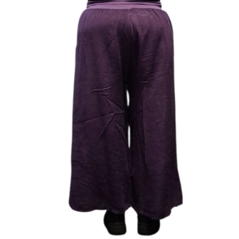 Wijde broek purple met brede rekbare tailleband 100% linnen