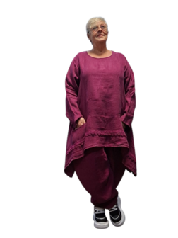 Tuniek paars A lijn 100%-linnen met kant