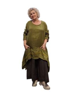 Tuniek groen A lijn 100%-linnen met kant