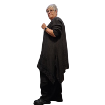 Tuniek  zwart A lijn 100%-linnen met kant