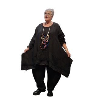 Tuniek  zwart A lijn 100%-linnen met kant