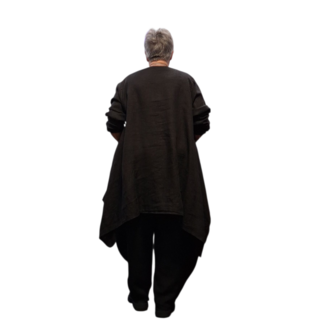 Tuniek  zwart A lijn 100%-linnen met kant