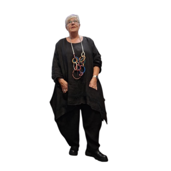 Tuniek  zwart A lijn 100%-linnen met kant