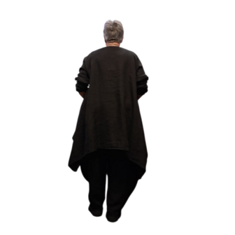 Tuniek  zwart A lijn 100%-linnen met kant