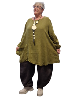 A-lijn tuniek  groen 100%-linnen met zak