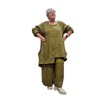 A-lijn tuniek  groen 100%-linnen asymmetrisch