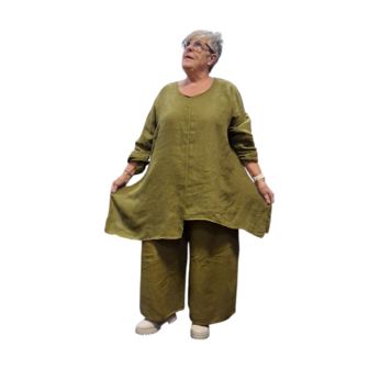 A-lijn tuniek  groen 100%-linnen asymmetrisch