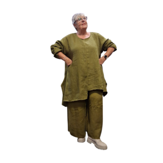 A-lijn tuniek  groen 100%-linnen asymmetrisch