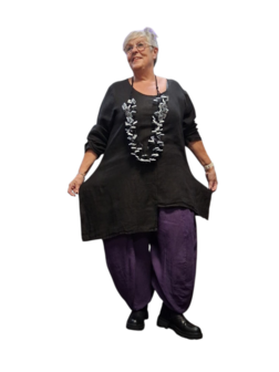 A-lijn tuniek  zwart 100%-linnen asymmetrisch