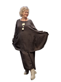  Ballon tuniek A-lijn bruin100% linnen