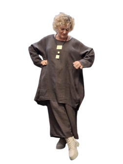  Ballon tuniek A-lijn bruin100% linnen