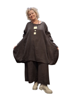  Ballon tuniek A-lijn bruin100% linnen