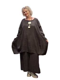  Ballon tuniek A-lijn bruin100% linnen