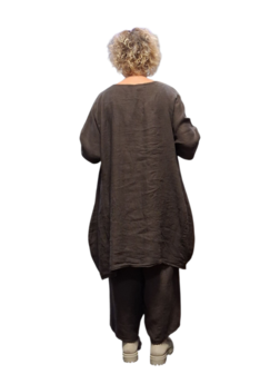  Ballon tuniek A-lijn bruin100% linnen