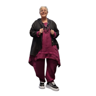 Jasje/vest zwart met puntmuts, asymmetrisch 100% linnen