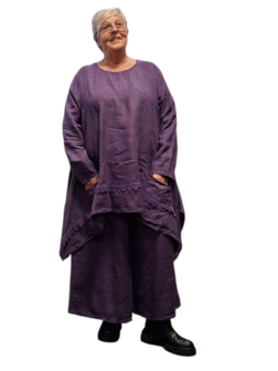 Tuniek purple A lijn 100%-linnen met kant