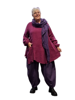 A-lijn tuniek  paars 100%-linnen met zak