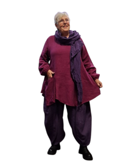 A-lijn tuniek  paars 100%-linnen met zak