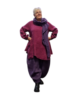 A-lijn tuniek  paars 100%-linnen met zak