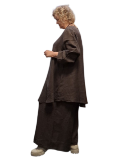 A-lijn tuniek  bruin 100%-linnen met zak